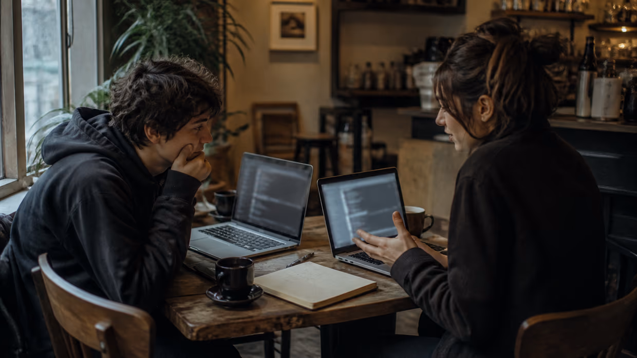 discussion about dark web chat links in a cafe