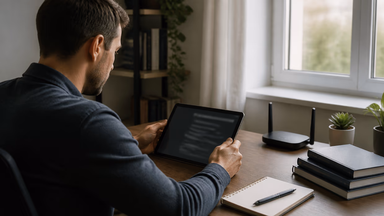 person exploring dark web resources on tablet
