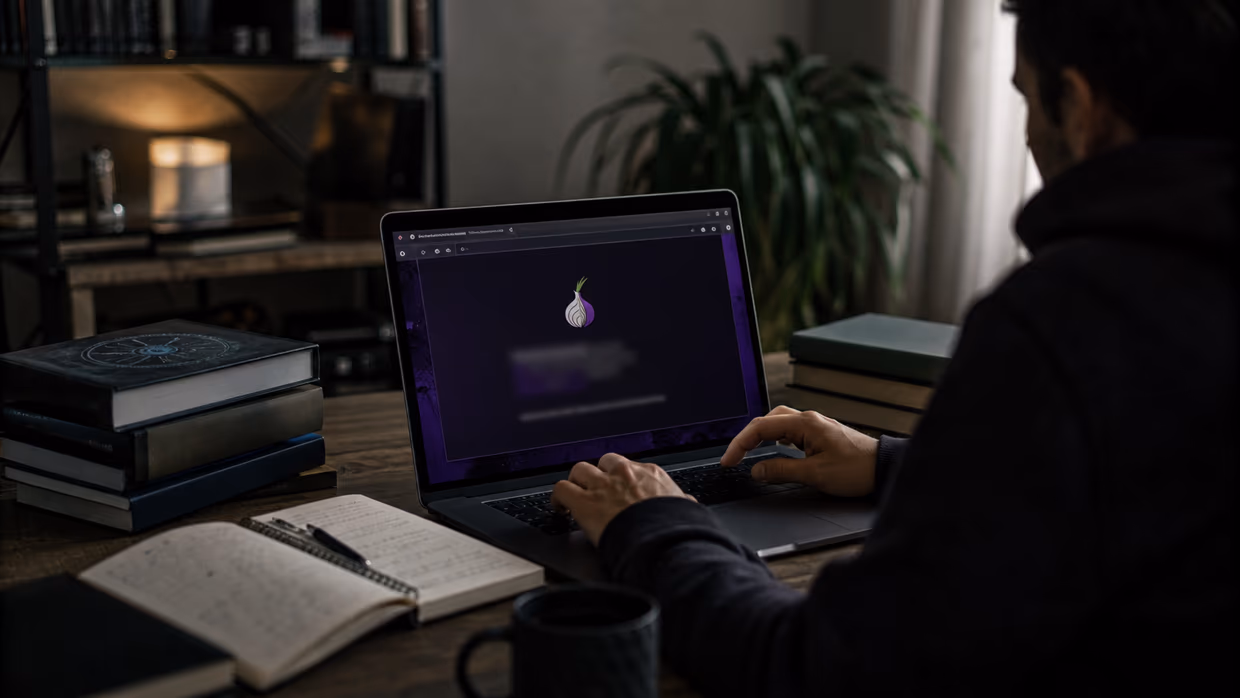 person studying darknet addresses at a workspace