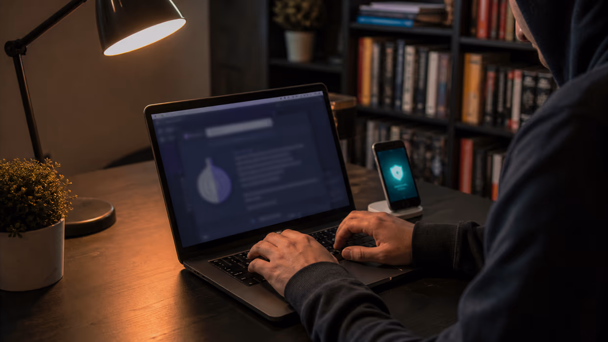 person exploring Onionland on a laptop