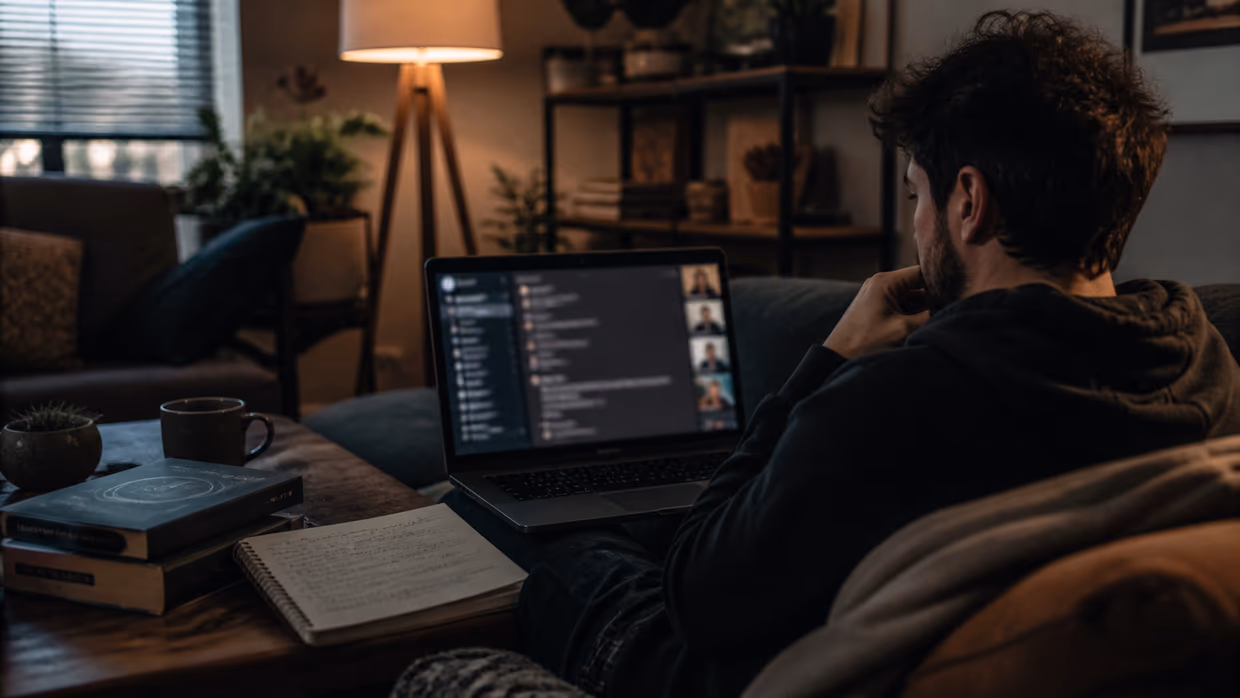 person discussing dark web insights on a video call